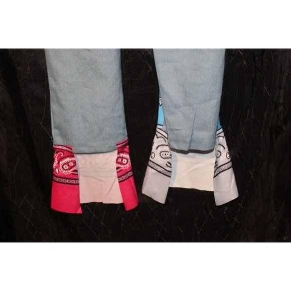 Women's Multi-Colored Bandana Patched Jeans With Pre Cut Rips Size 2XL - Picture 8 of 9